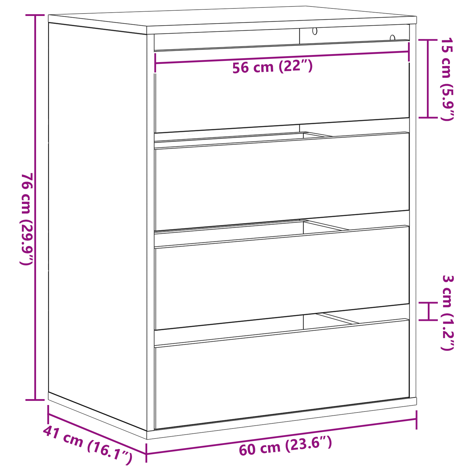 Kommode med skuff Svart eik 60 x 41 x 76 cm Konstruert tre