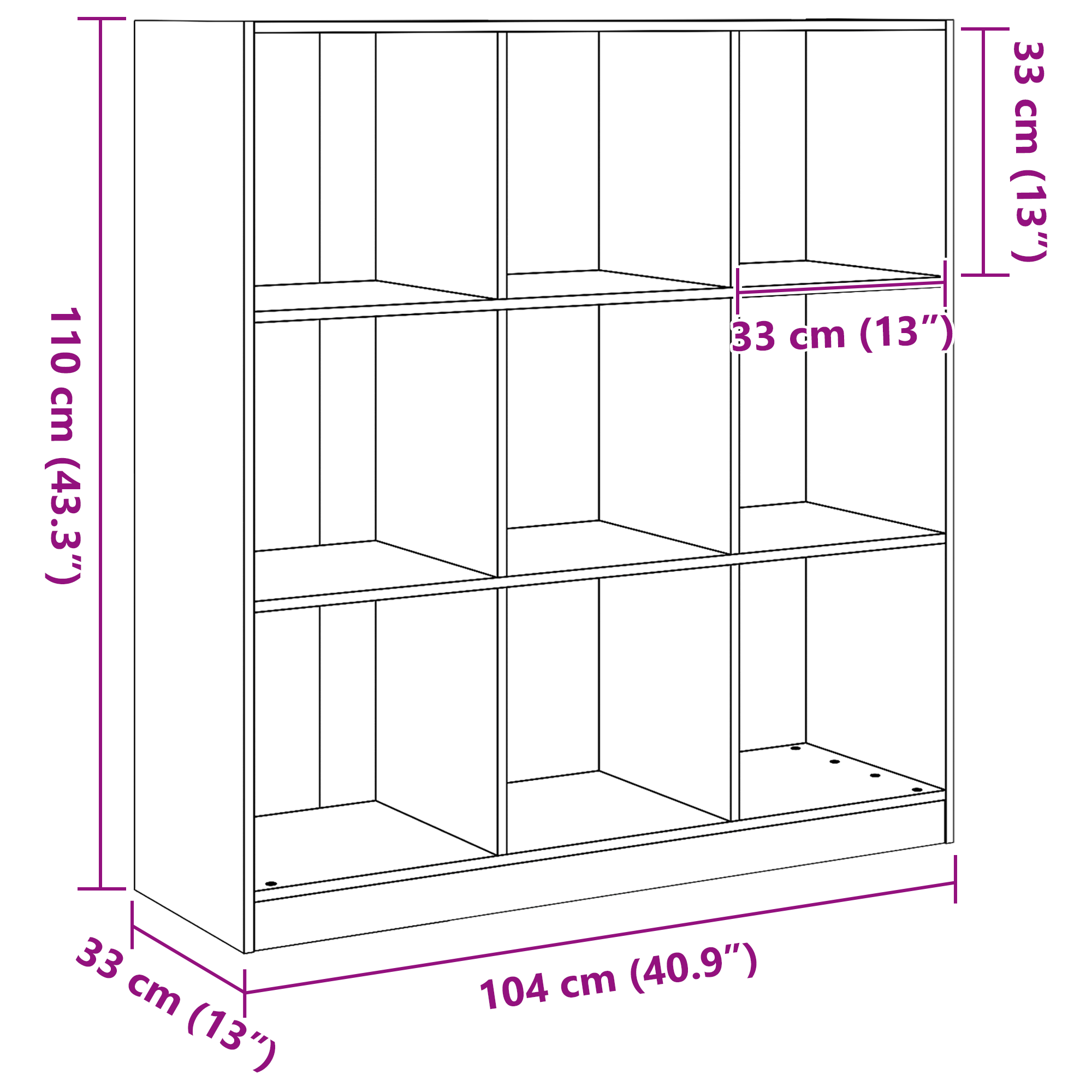 Bokhylle / romdeler Voksbrun 104 x 33 x 110 cm Heltre furu