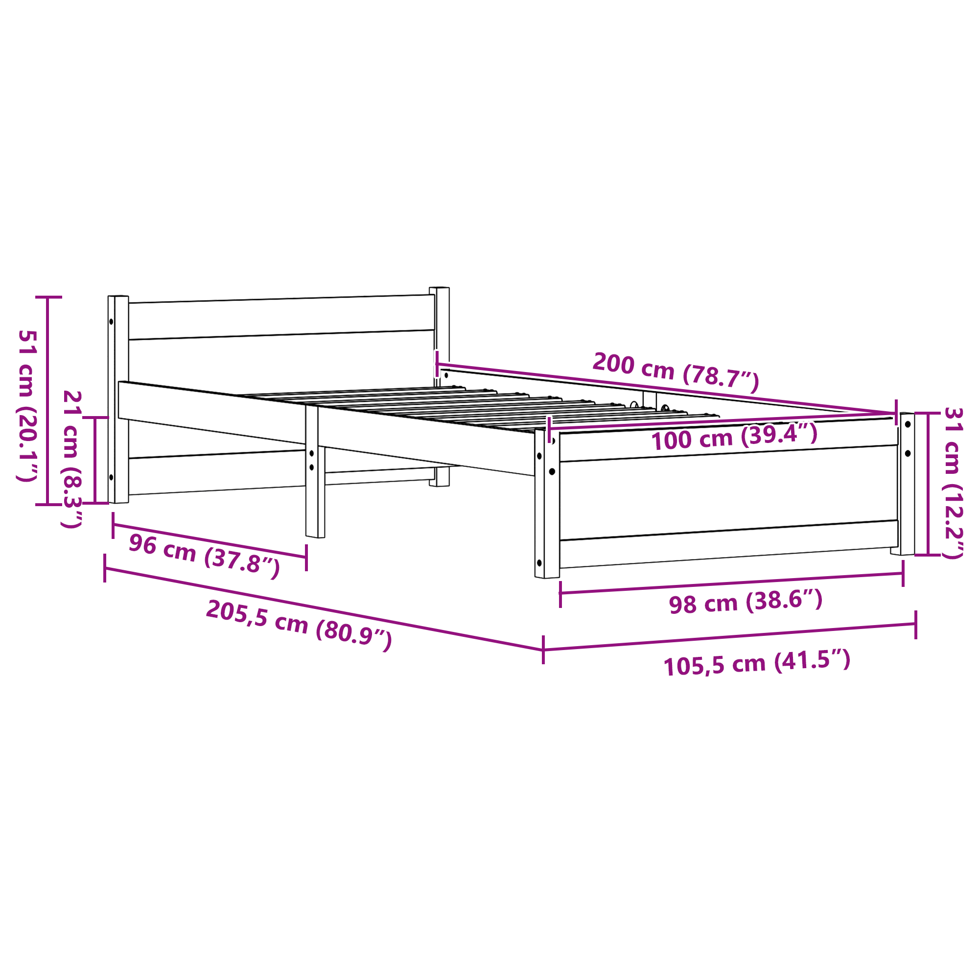 Sengestamme med hodegjerde Voksbrun 100 x 200 cm Heltre furu