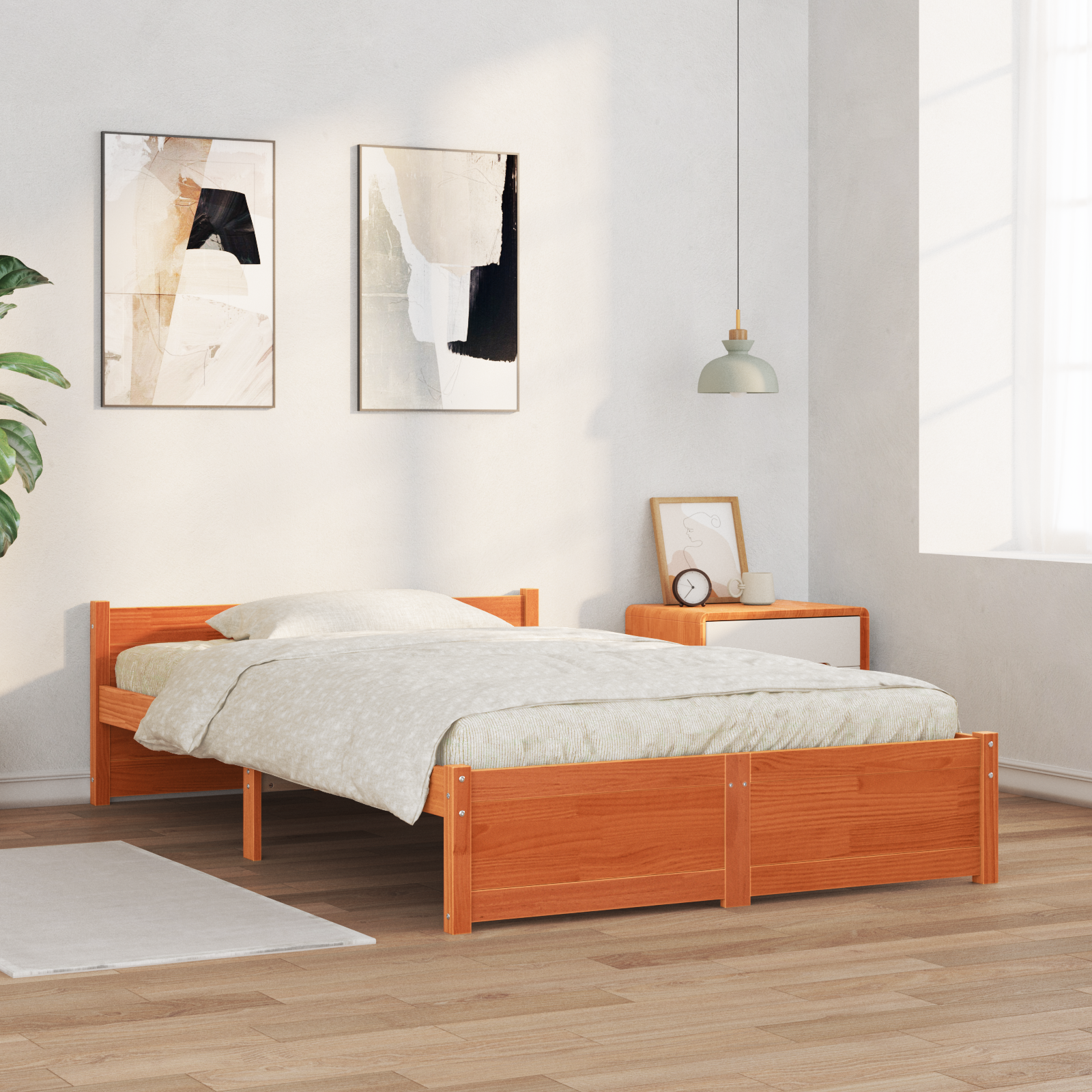 Sengestamme med hodegjerde Voksbrun 120 x 200 cm Heltre furu