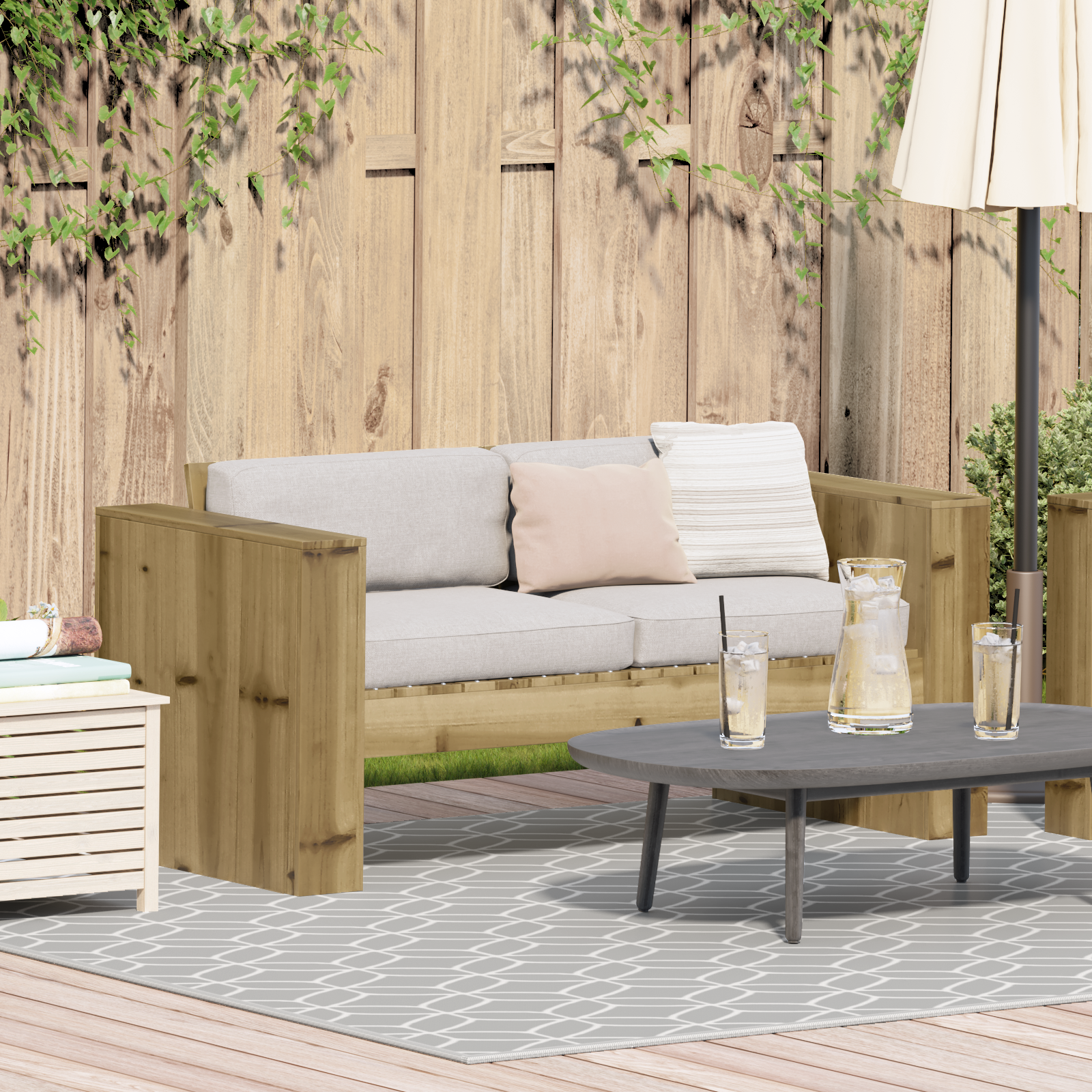 Hagemøbelsofa grønn 134 x 60 x 62 cm Imprignerte furu