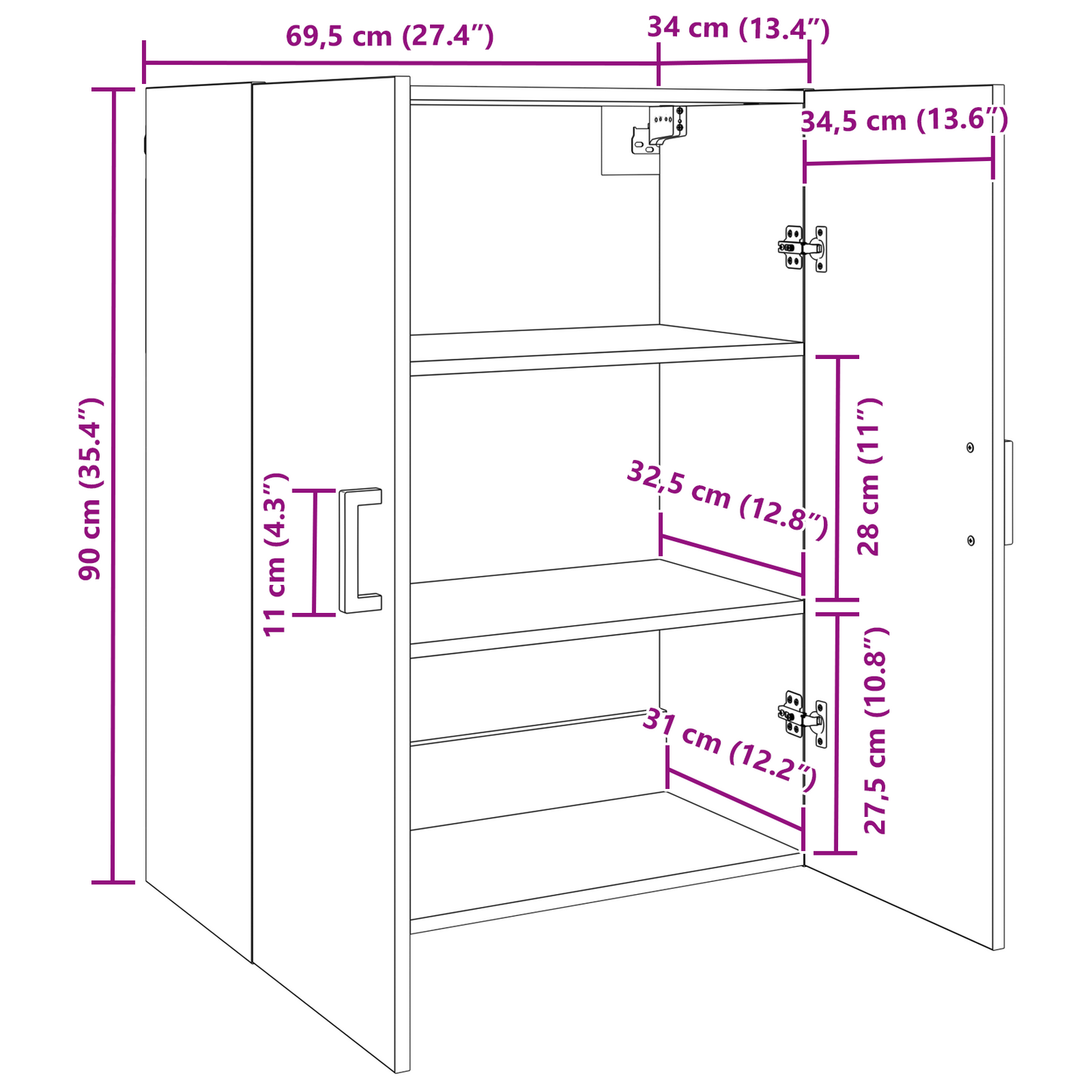 Veggskap Gammelt tre 69,5 x 34 x 90 cm Konstruert tre