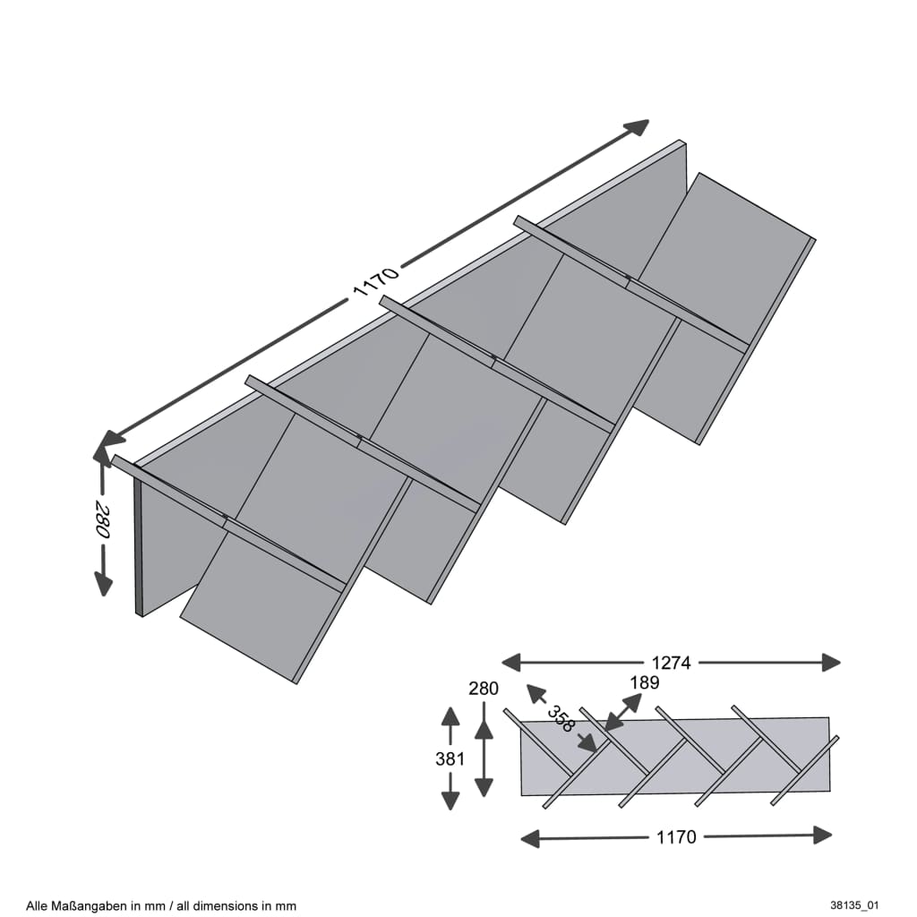 FMD Hengende geometrisk bokhylle eik og svart