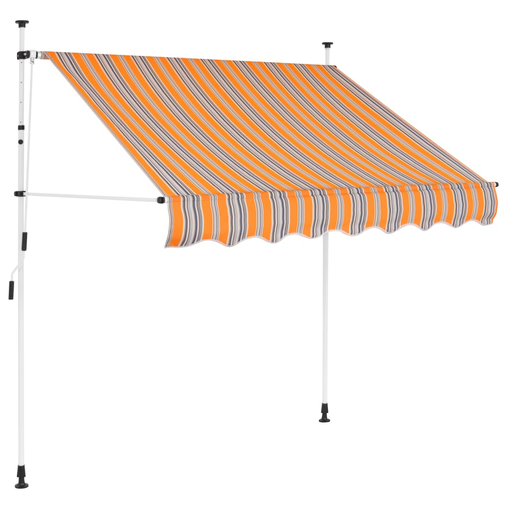 Manuell uttrekkbar markise 150 cm gule og blå striper