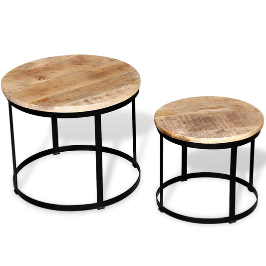 2 delers salongbordsett i røff mangotre 40 cm/50 cm