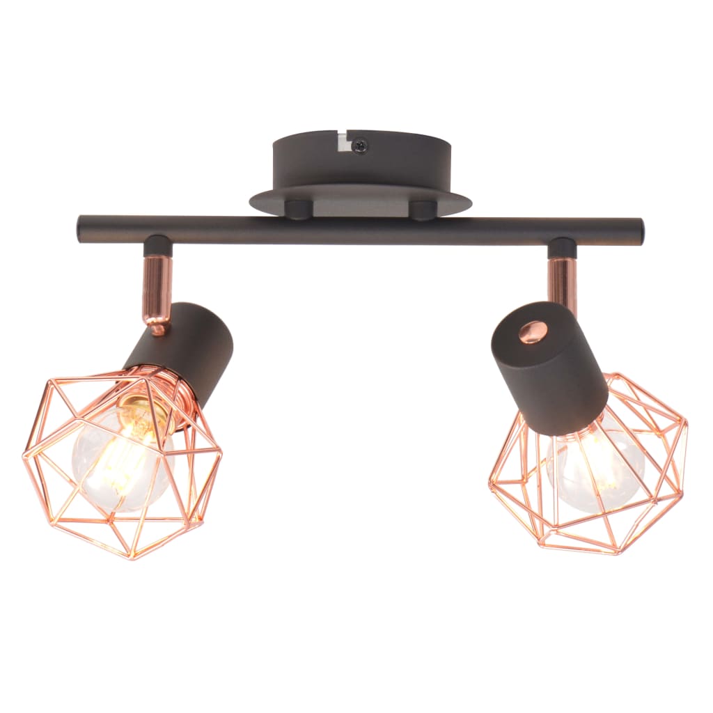 Taklampe med 2 spotlys E14 svart og kobber