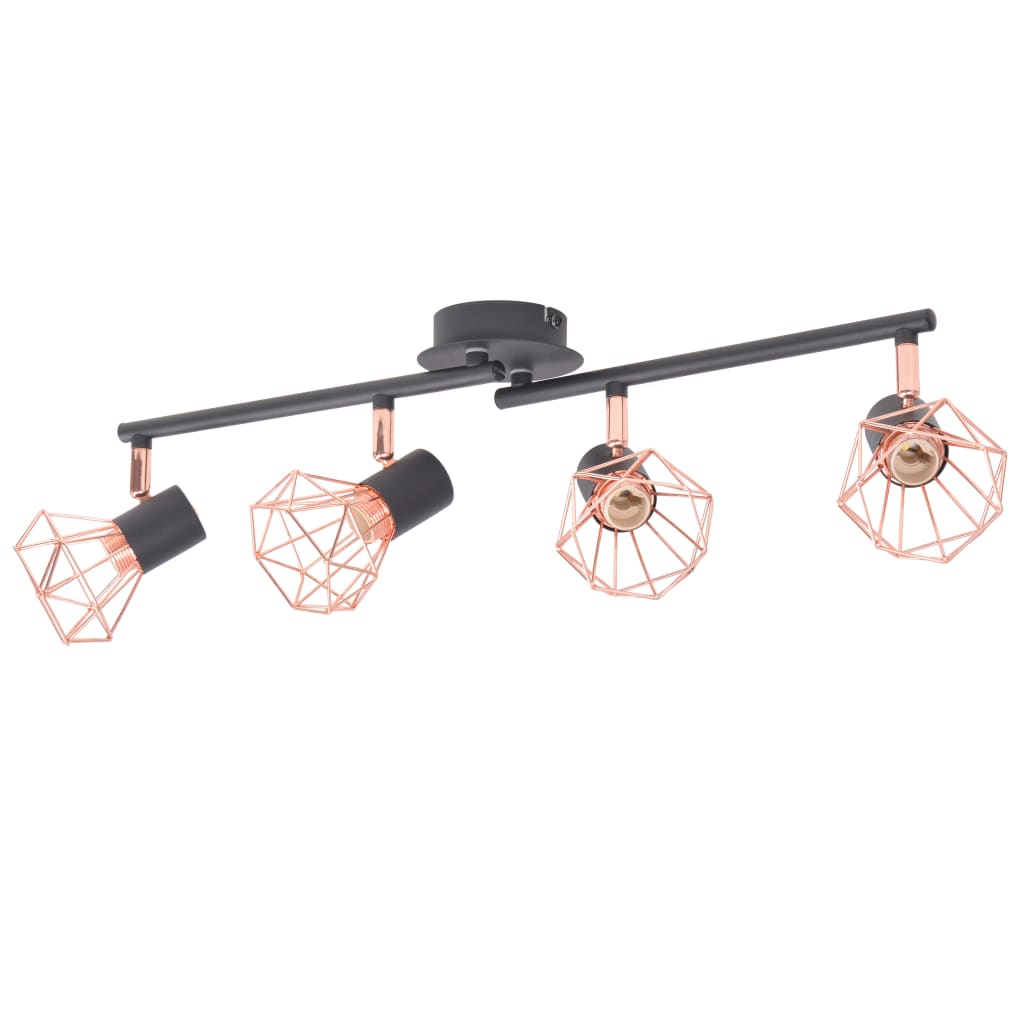 Taklampe med 4 spotlys E14 svart og kobber