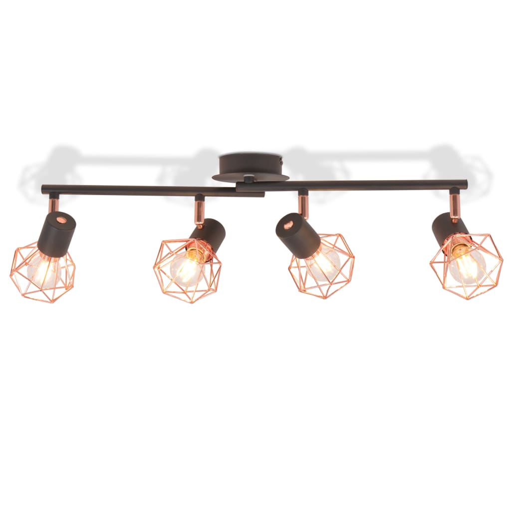 Taklampe med 4 spotlys E14 svart og kobber