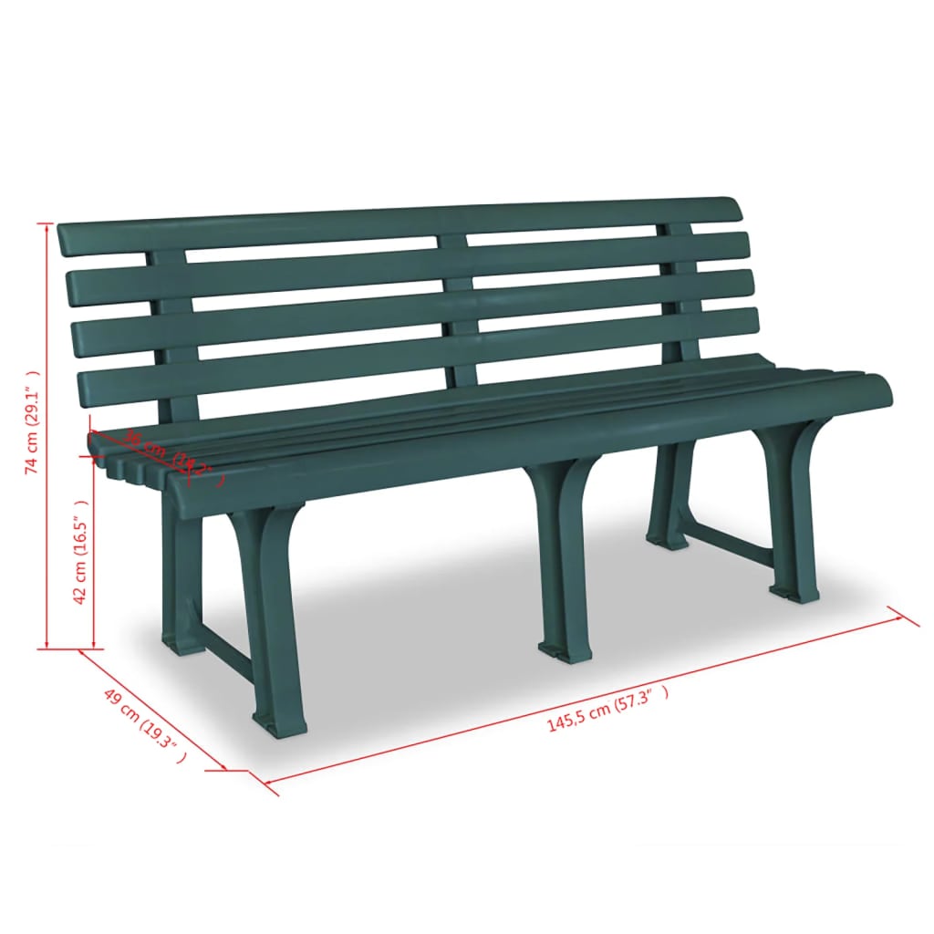 Hagebenk 145,5 cm plast grønn