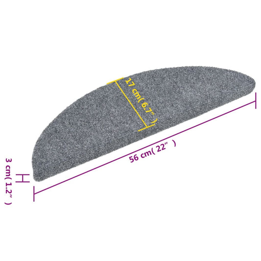 Trappematter selvklebende 15 stk 56x17x3 cm lysegrå halvrund