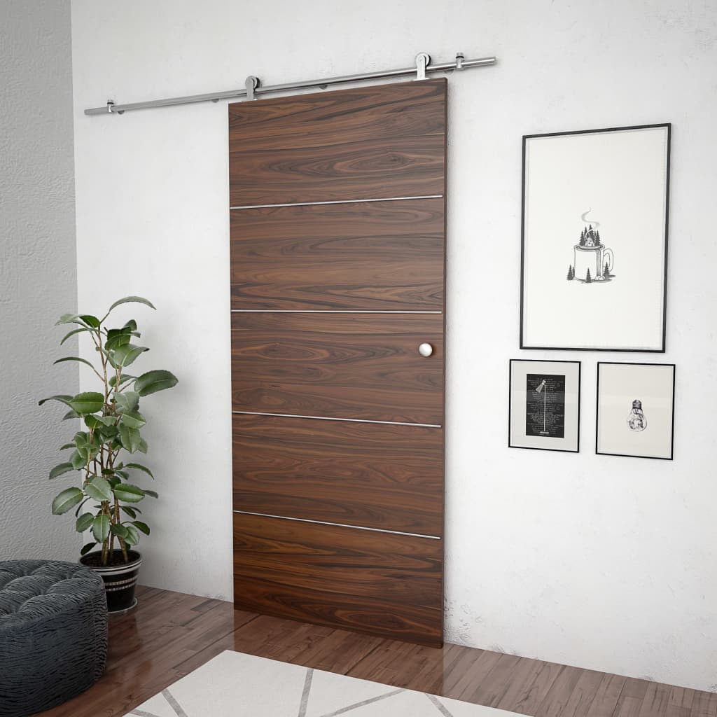 Utstyrssett for skyvedør 183 cm rustfritt stål sølv