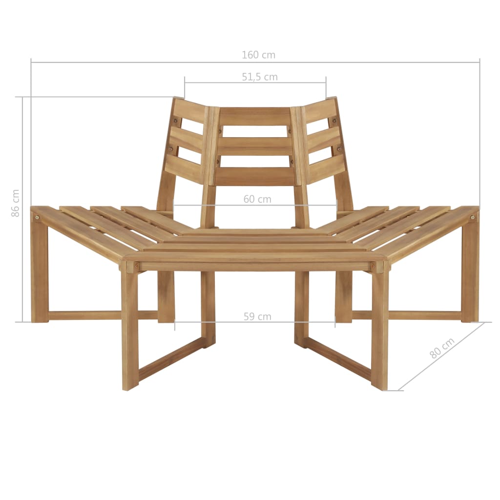 Trebenk halv-sekskantet 160 cm heltre akasie