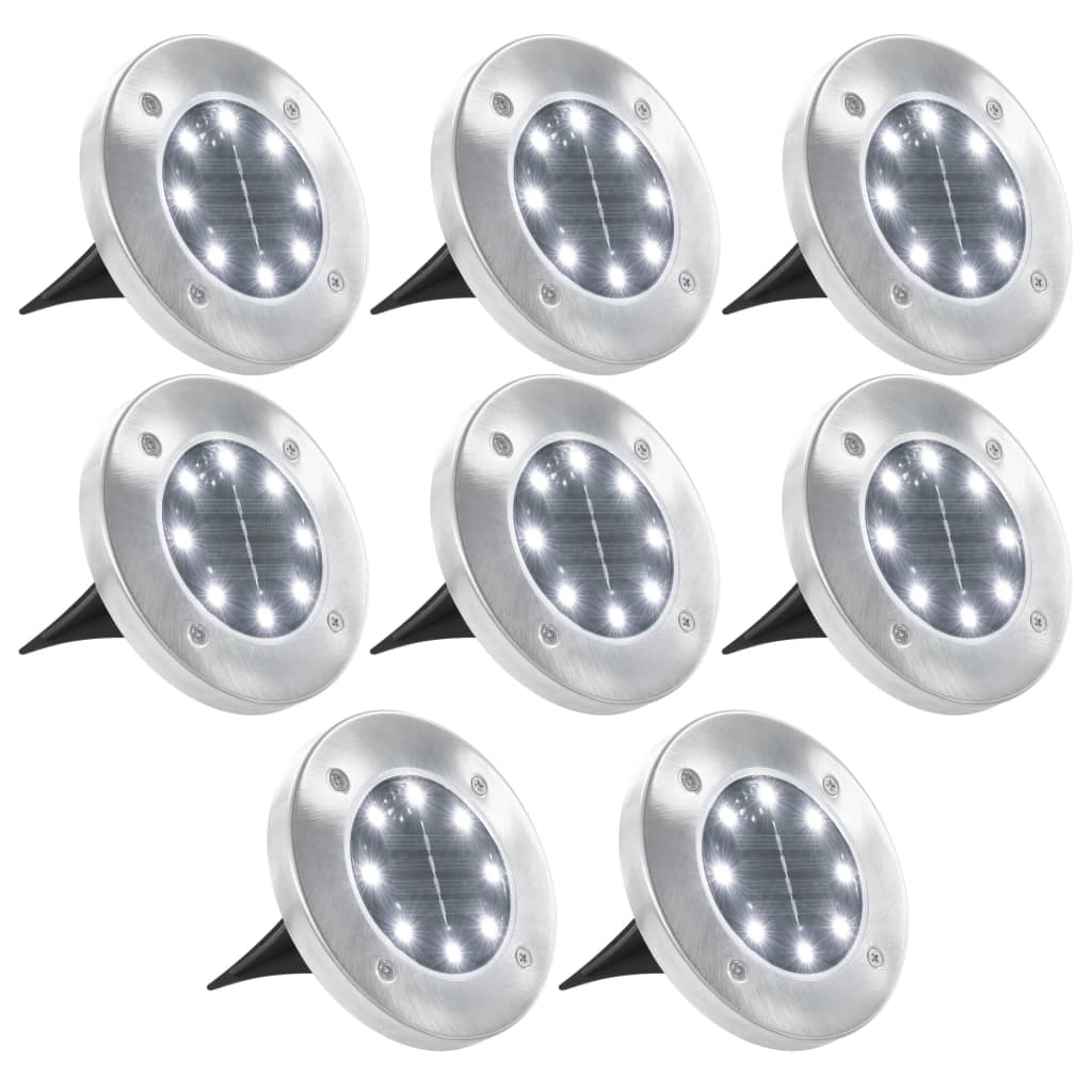 Soldrevet bakkelys 8 stk LED-lys hvit