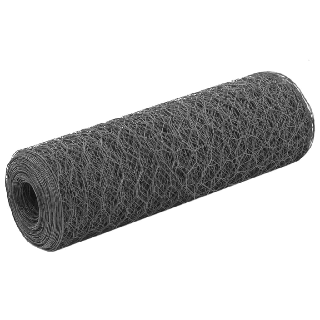 Trådgjerde kylling stål med PVC-belegg 25x0,5 m grå