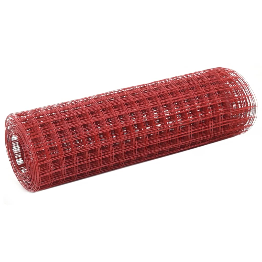 Trådgjerde kylling stål med PVC-belegg 10x0,5 m rød