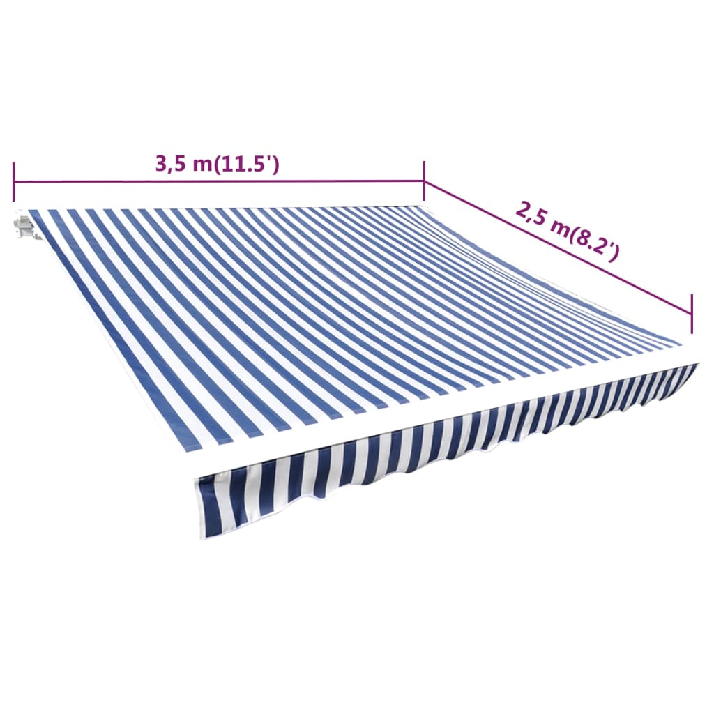 Erstatningsduk for markise blå og hvit 3,5x2,5 m polyester