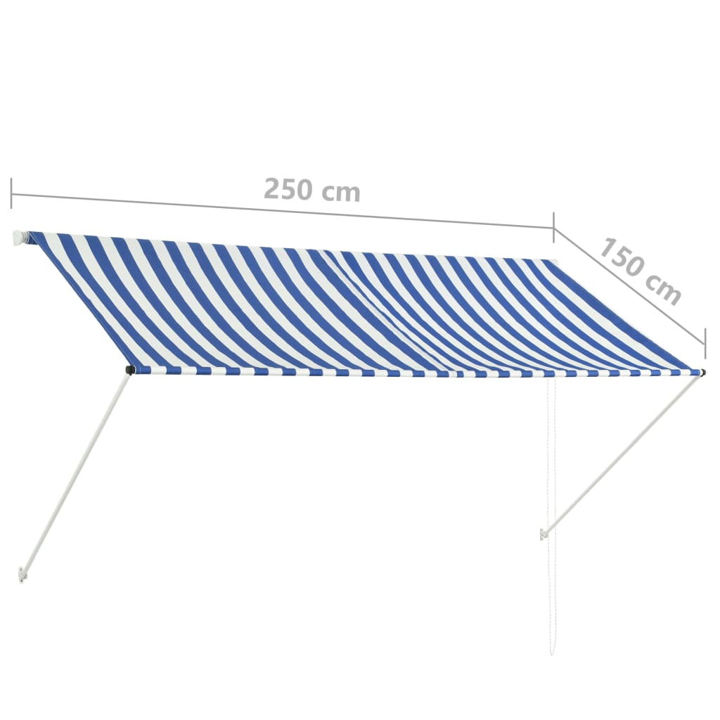 Uttrekkbar markise 250x150 cm blå og hvit