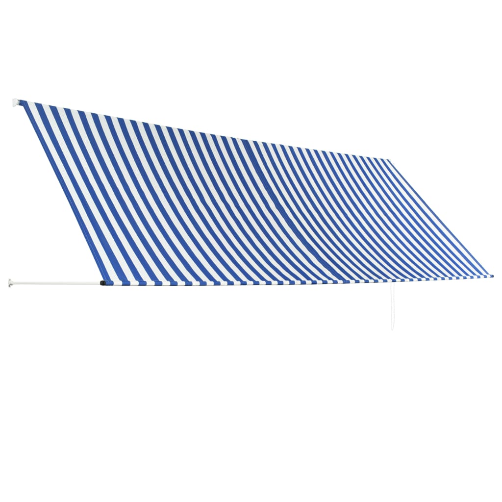 Uttrekkbar markise 400x150 cm blå og hvit