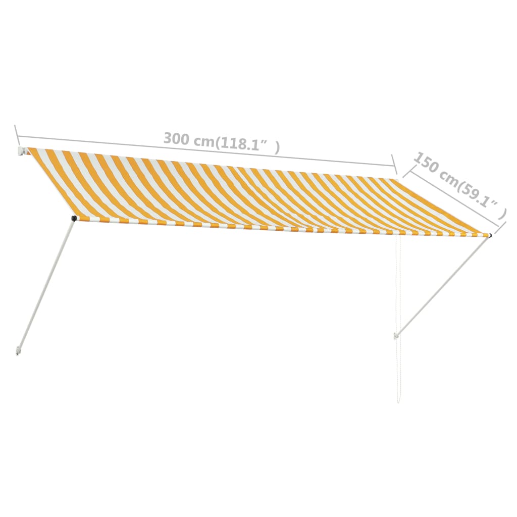 Uttrekkbar markise 300x150 cm gul og hvit