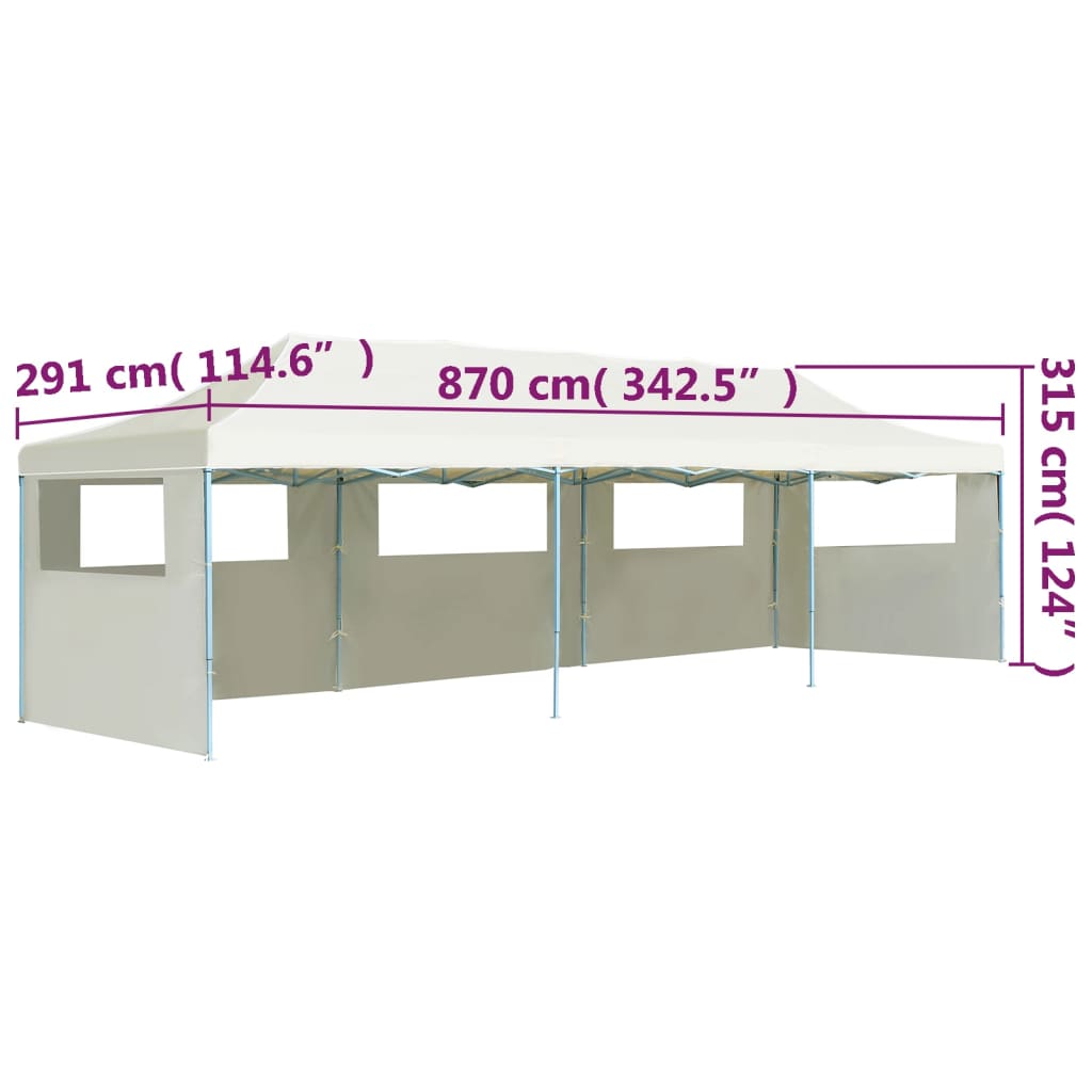 Sammenleggbart festtelt popup med 5 sidevegger 3x9 m kremhvit
