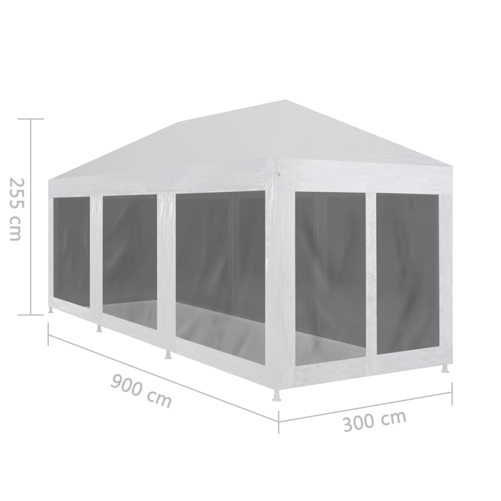 Festtelt med 8 sidevegger av netting 9x3 m