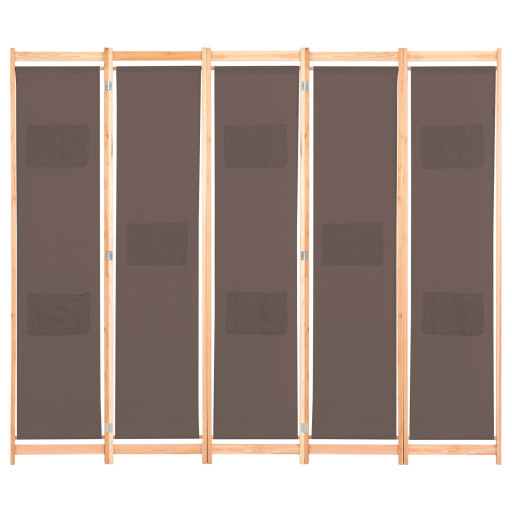 Romdeler 5 paneler brun 200x170x4 cm stoff