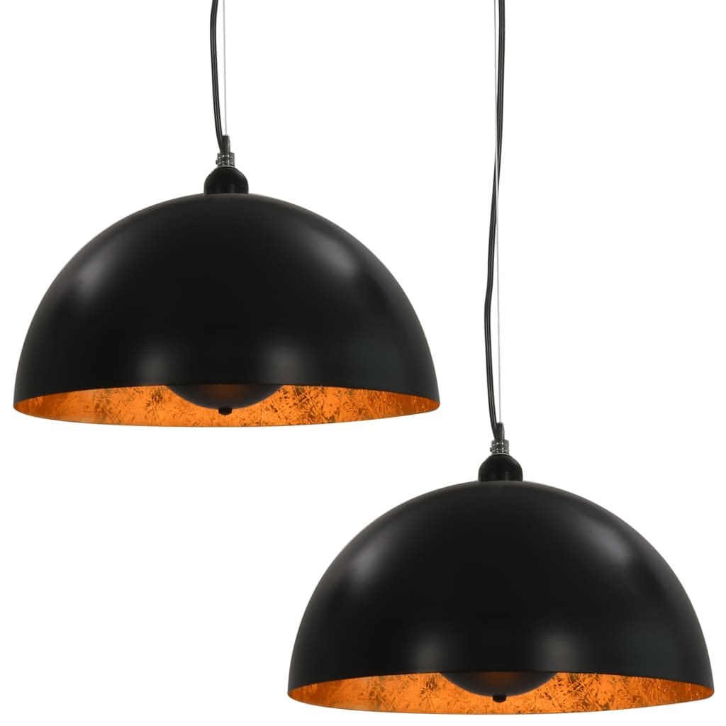 Taklamper 2 stk svart og gull halvkuleformet 40 cm E27