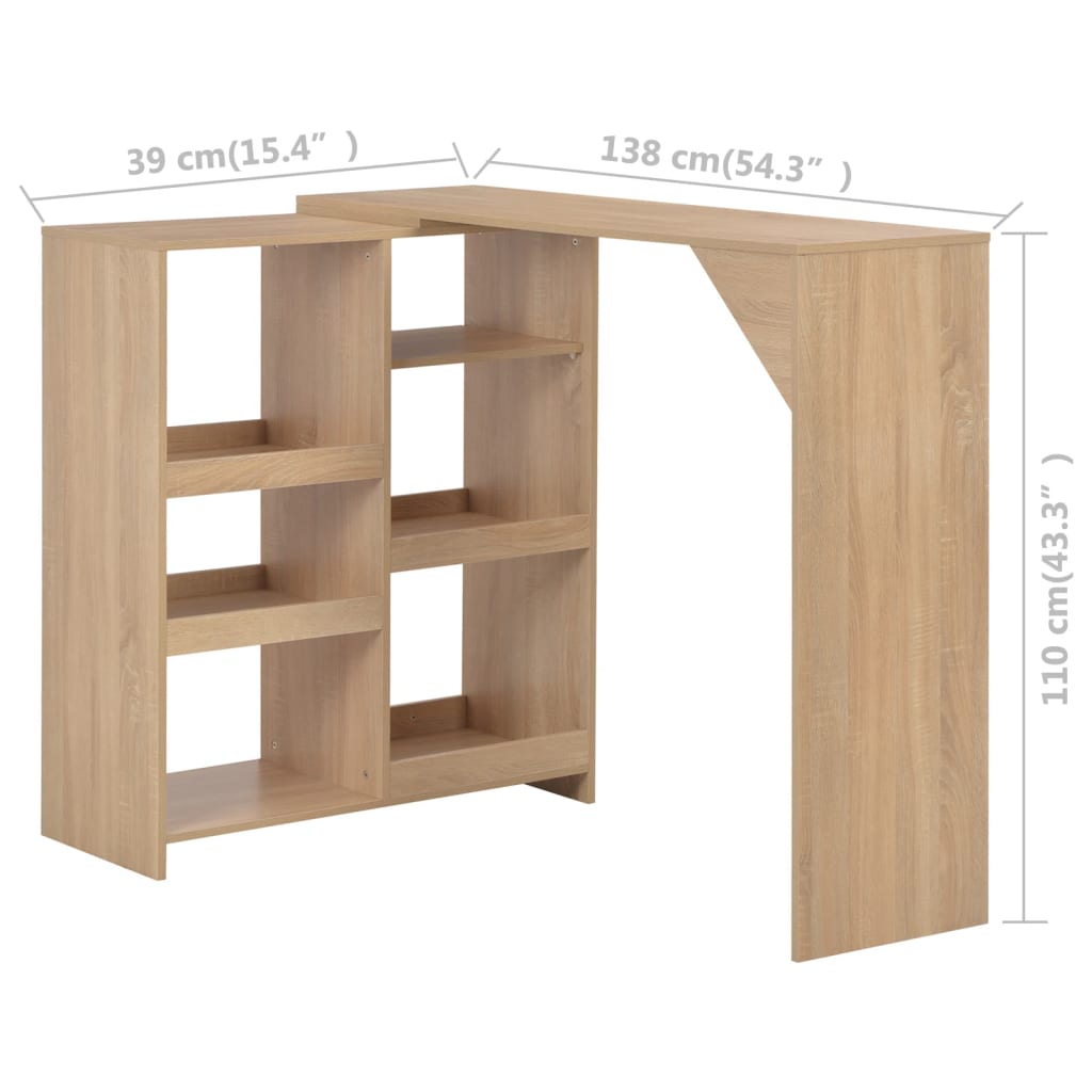 Barbord med flyttbar hylle eik 138x39x110 cm