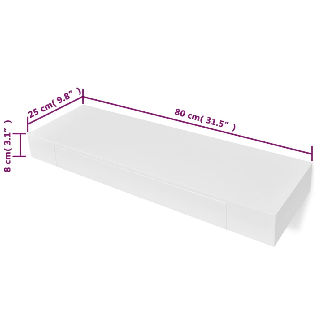 Vegghyller med skuff 2 stk hvit 80 cm