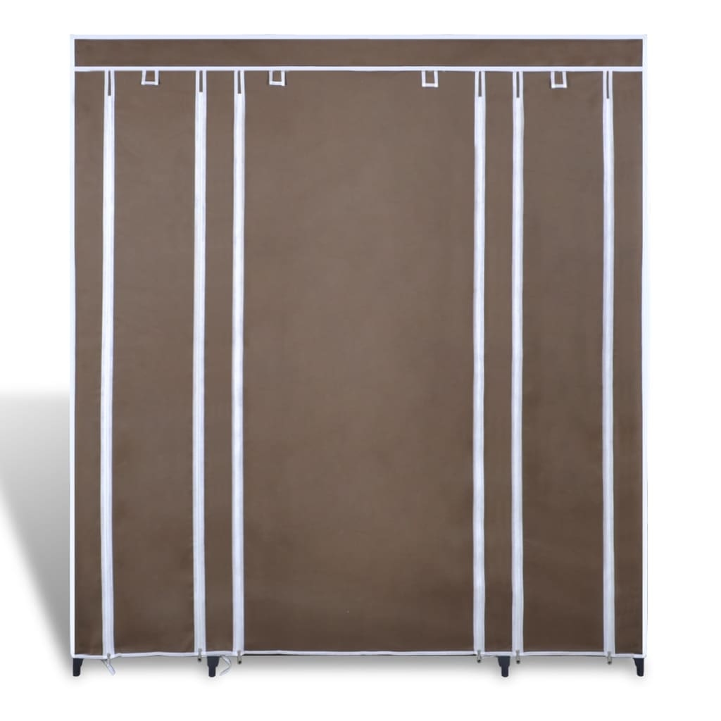 Garderobeskap med rom og stenger 45x150x176 cm brun stoff