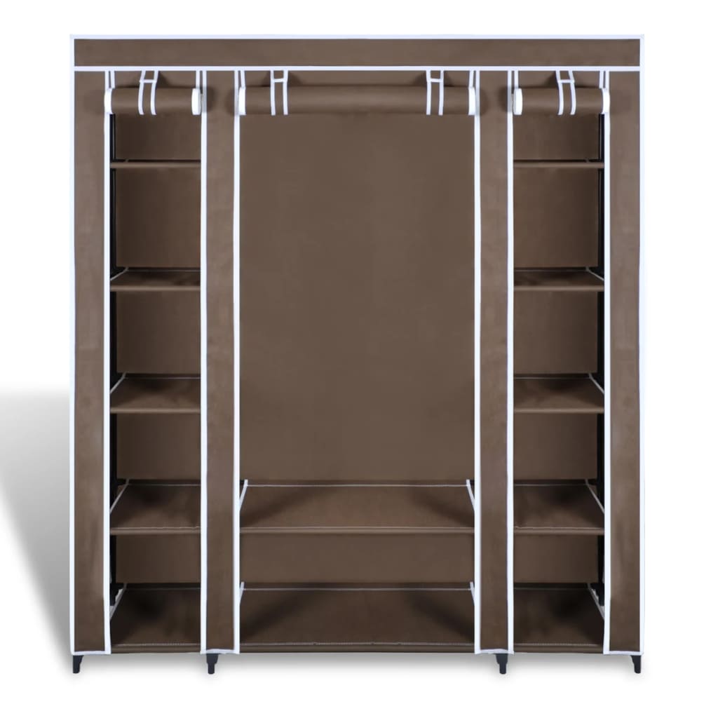 Garderobeskap med rom og stenger 45x150x176 cm brun stoff