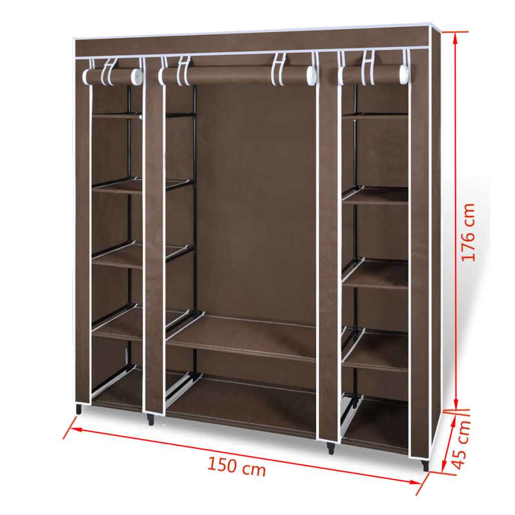 Garderobeskap med rom og stenger 45x150x176 cm brun stoff