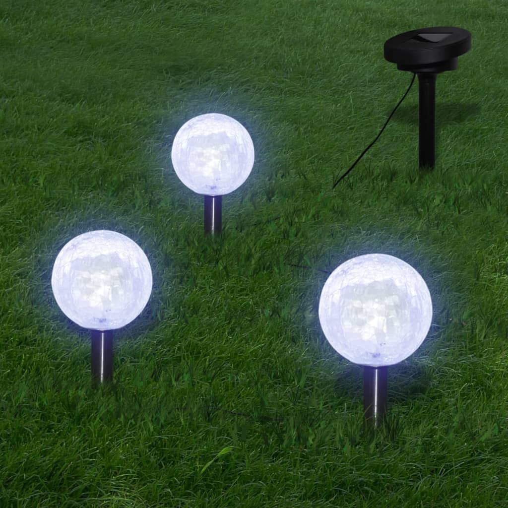 Soldrevet kule 3 stk LED hagelys med jordspyd og solcellepanel