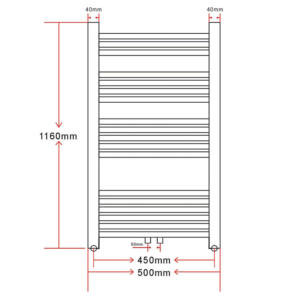 Baderomsradiator 500 x 1160 mm kurvet