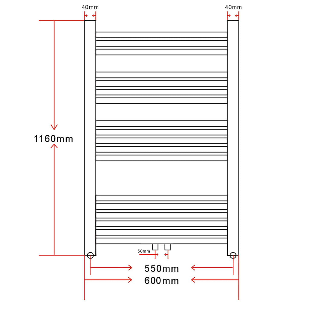 Baderomsradiator 600 x 1160 mm kurvet