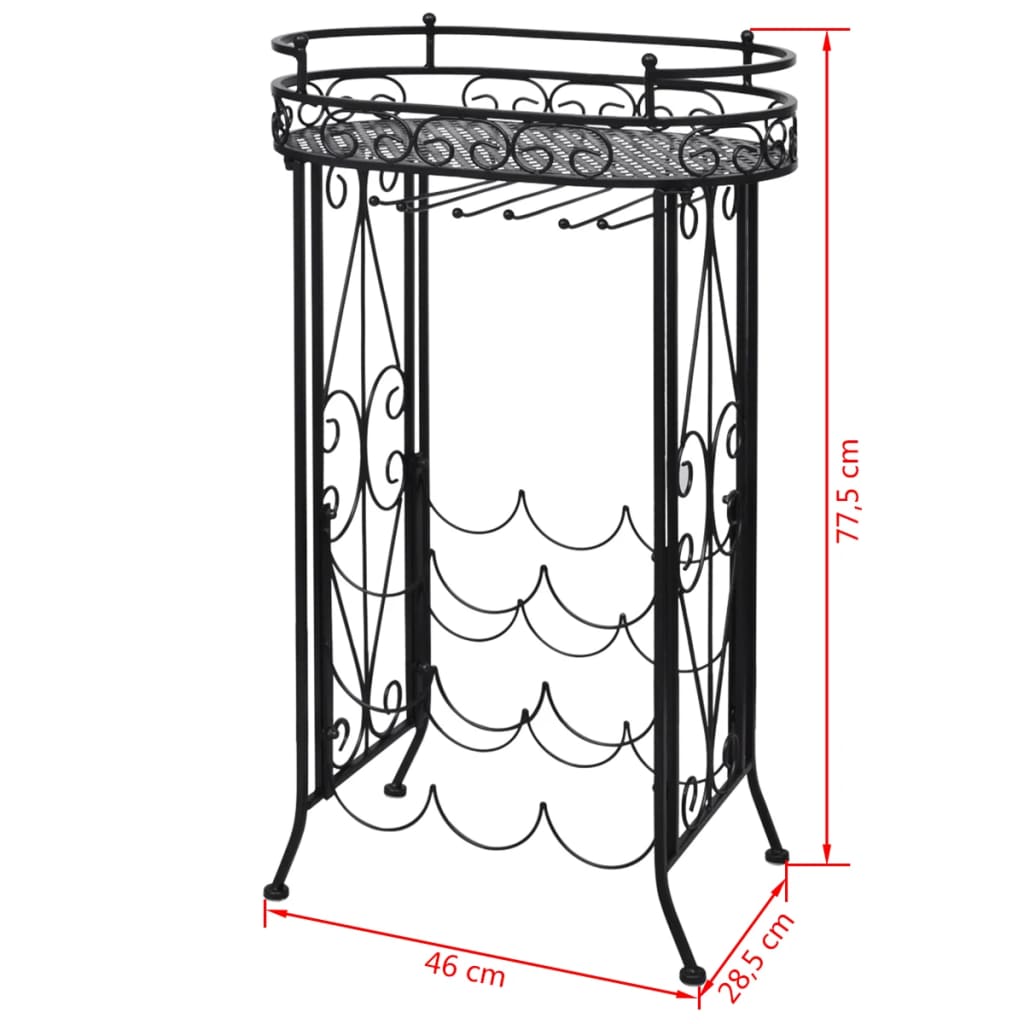 Vinstativ med glassholder for 9 flasker metall