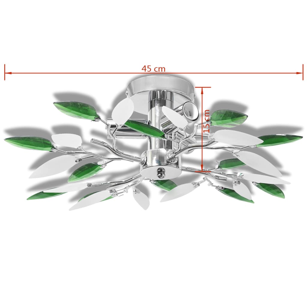 Taklampe med Hvit og Grønn Akryl Crystal Armer - 3 E14 Pærer