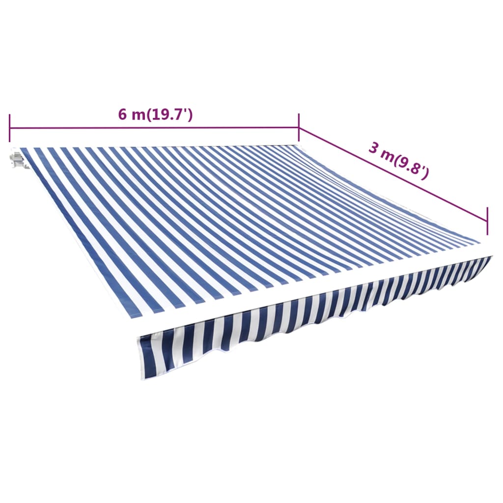 Markiseduk blå og hvit 6 x 3 m (ramme ikke inkludert)