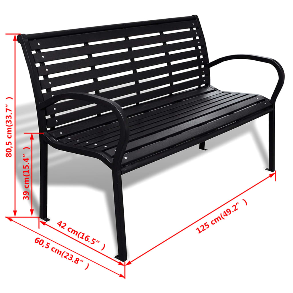 Hagebenk 125 cm stål og WPC svart