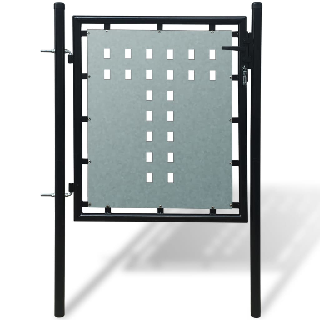 Svart gjerdeport med enkelt dør 100x75 cm
