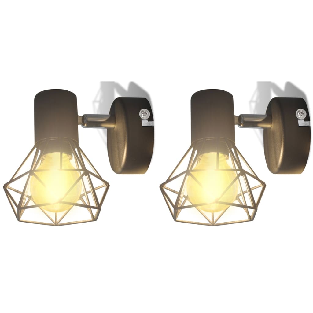 Vegglamper med LED-glødepærer 2 stk industriell stil trådramme svart