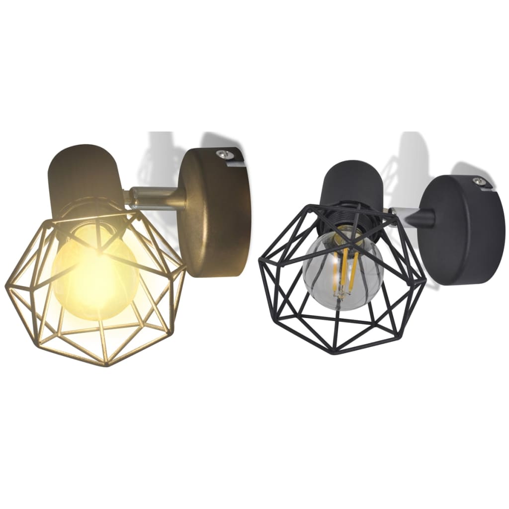 Vegglamper med LED-glødepærer 2 stk industriell stil trådramme svart