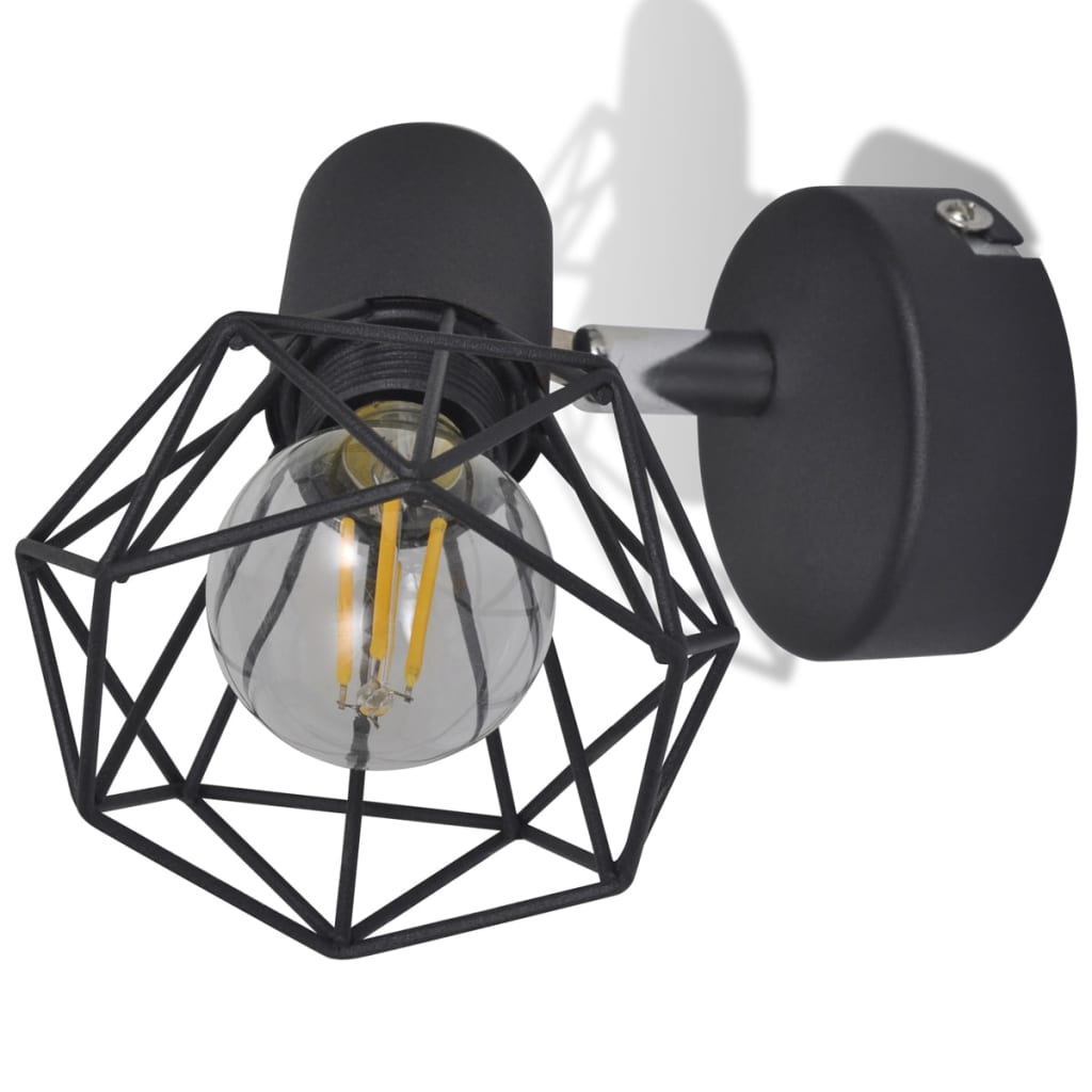 Vegglamper med LED-glødepærer 2 stk industriell stil trådramme svart