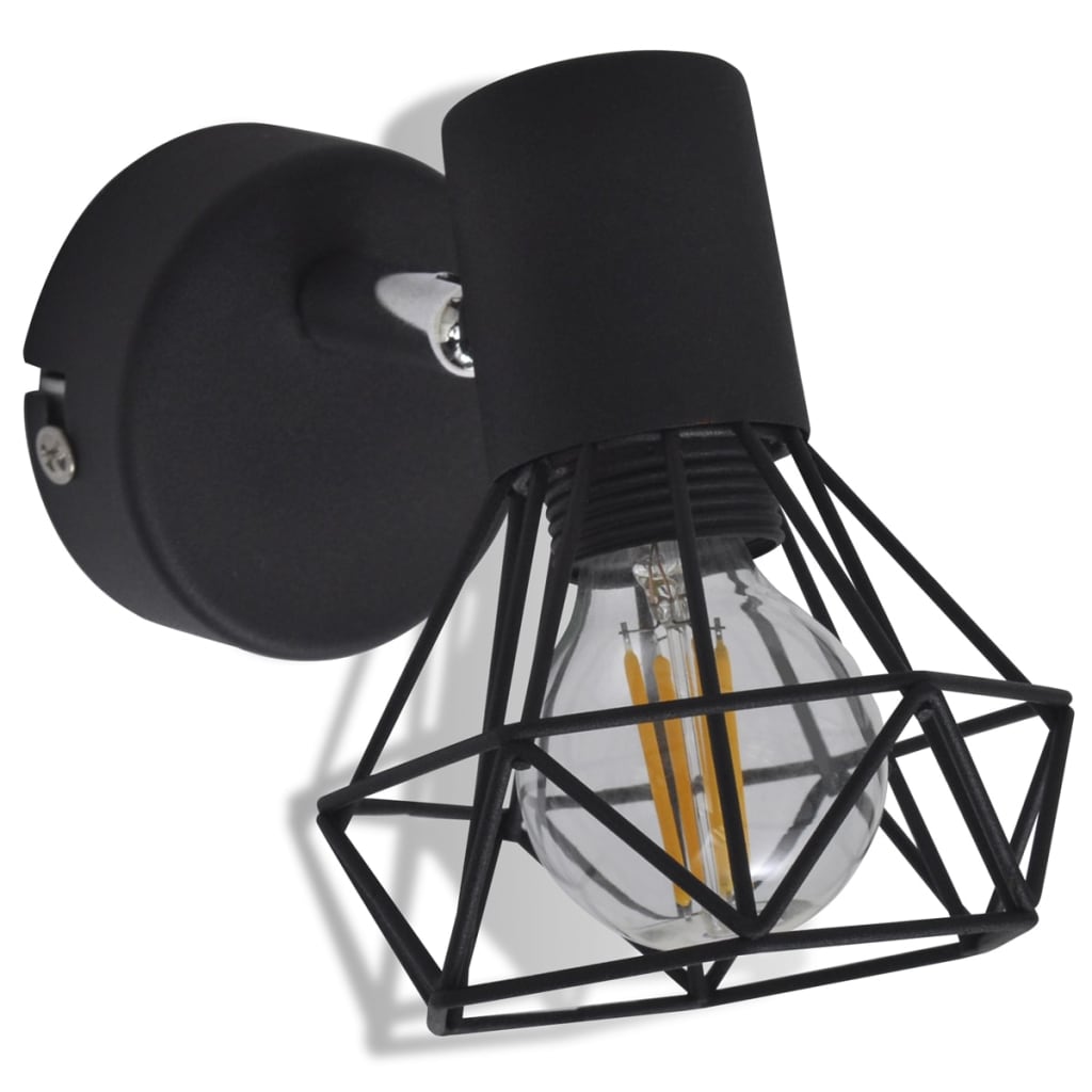 Vegglamper med LED-glødepærer 2 stk industriell stil trådramme svart