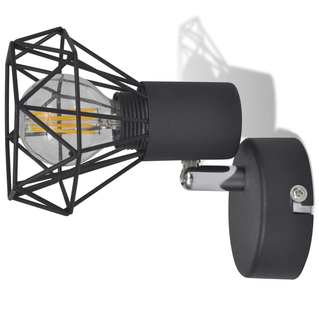 Vegglamper med LED-glødepærer 2 stk industriell stil trådramme svart
