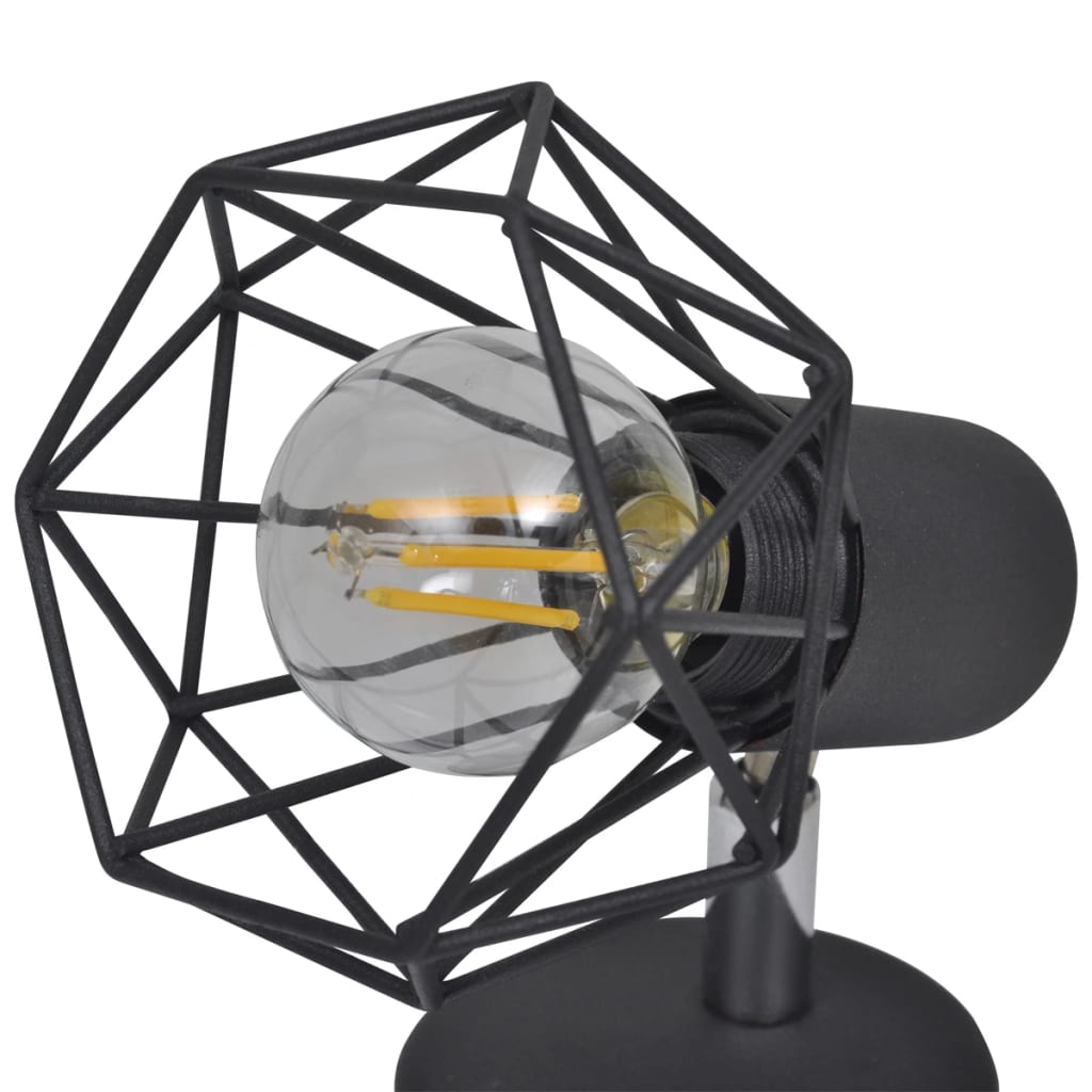 Vegglamper med LED-glødepærer 2 stk industriell stil trådramme svart