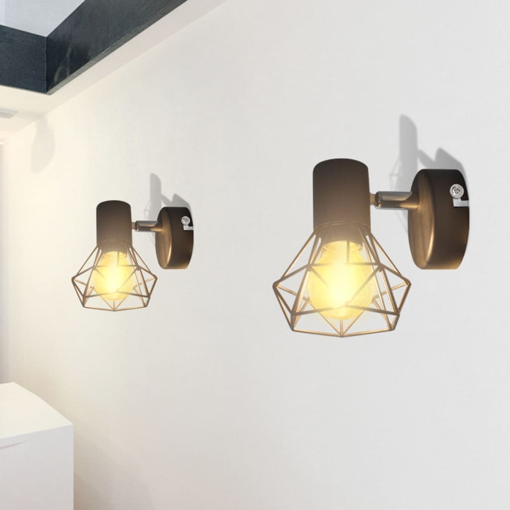 Vegglamper med LED-glødepærer 2 stk industriell stil trådramme svart