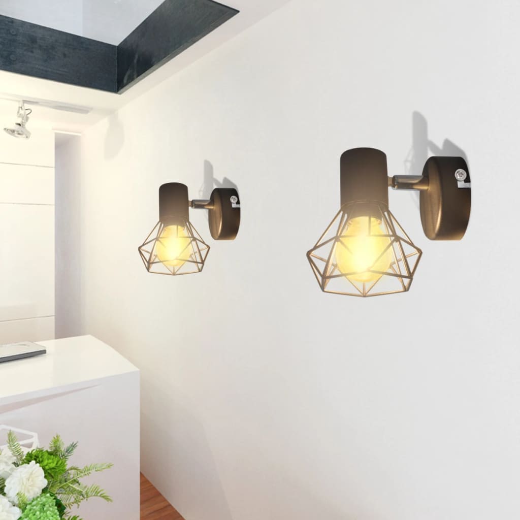 Vegglamper med LED-glødepærer 2 stk industriell stil trådramme svart