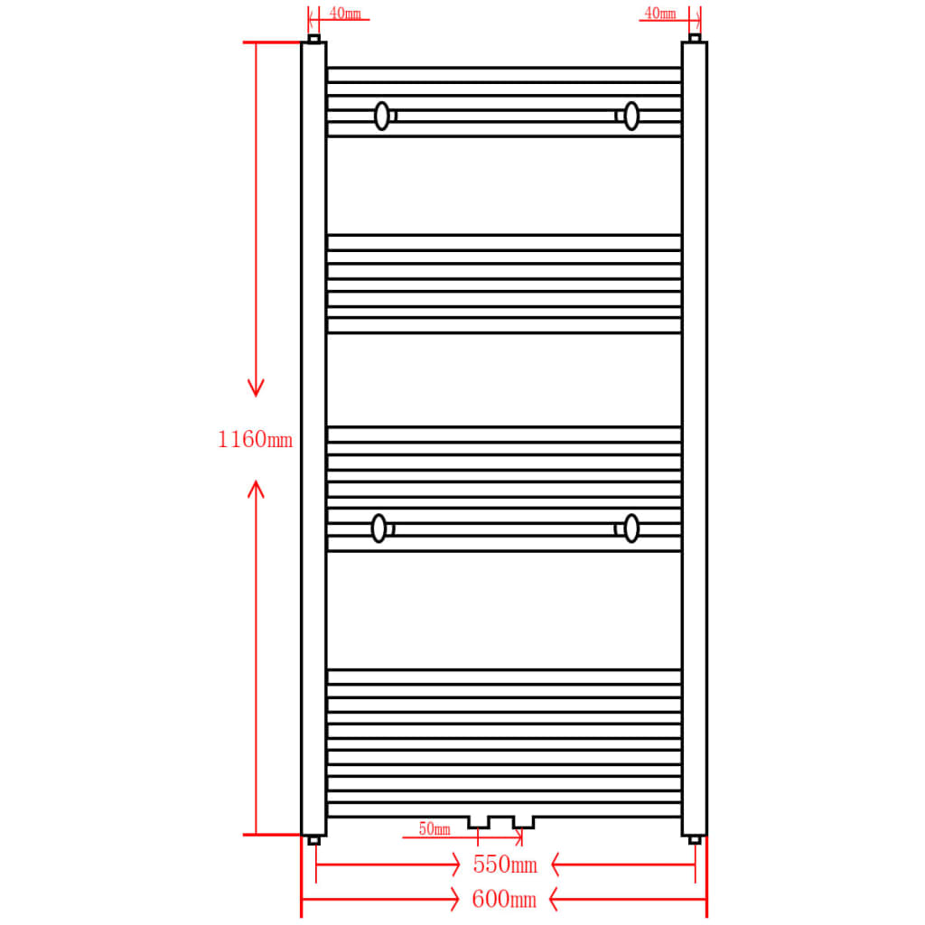 Radiator håndklestativ rett svart 600 x 1160 mm