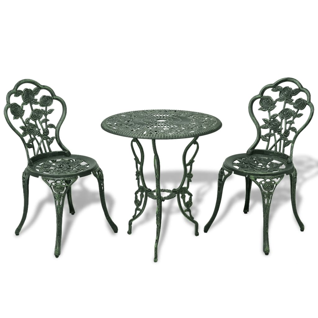 Bistrosett 3 deler støpt aluminium grønn